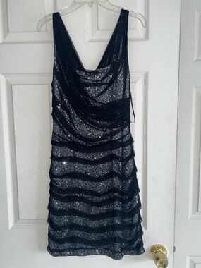 Express Black Sequin Cowl Neck Mini Dress